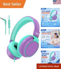 Wired Kids Headphones with Mic - Safe Volume Limit 85/94dB - Perfect for School