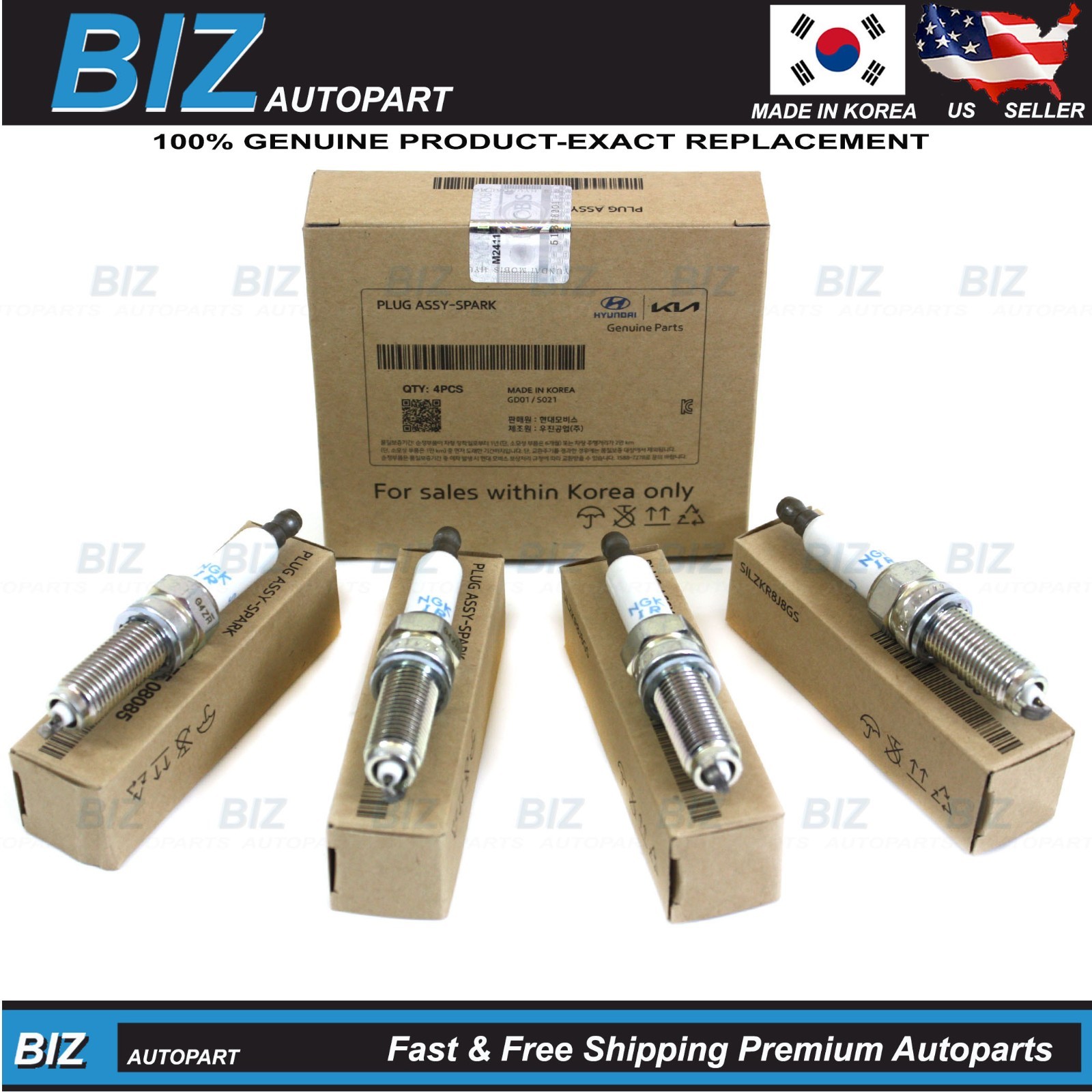 Genuine 4x Spark Plugs for 12-17 Accent Veloster 12-19 Rio Soul 1.6L 18846-10060