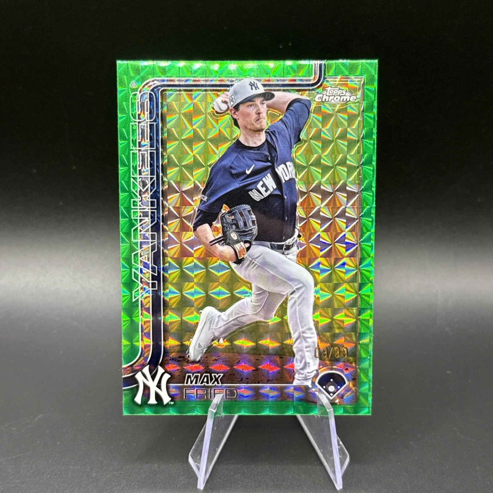 Max Fried 2025 Topps Chrome #39 Green Geometric Refractor /99 - Yankees!