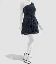 Trixxi Women's Blue Sequined One-Shoulder Tiered Mini Dress Juniors Size M
