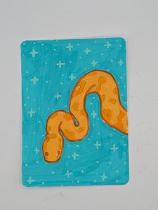 ACEO Art Card Original Mixed Media Orange Snake 2.5in x 3.5in The Pendragon Arts
