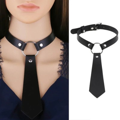 Women Gothic Leather Neck Tie Punk O-Ring Choker Necklace Personality Cosplay