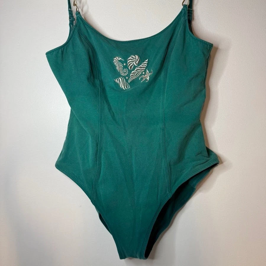 Traje de baño de una pieza de colección bordado verde mar talla 14 años 90 Sessa EE. UU. espalda abierta Foto 4 de 4