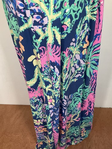 Lilly Pulitzer Kleid Damen Medium Maxi Blau Neon Blumen Tropical Strick V-Ausschnitt - Bild 13 von 16