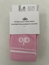 Alo Unisex Half-Crew Sock Sweet Pink/White Size Small