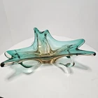 Aqua-Amber Murano  Bowl, Clear Crystal Handmade in Italy, Intricate Design L@@K