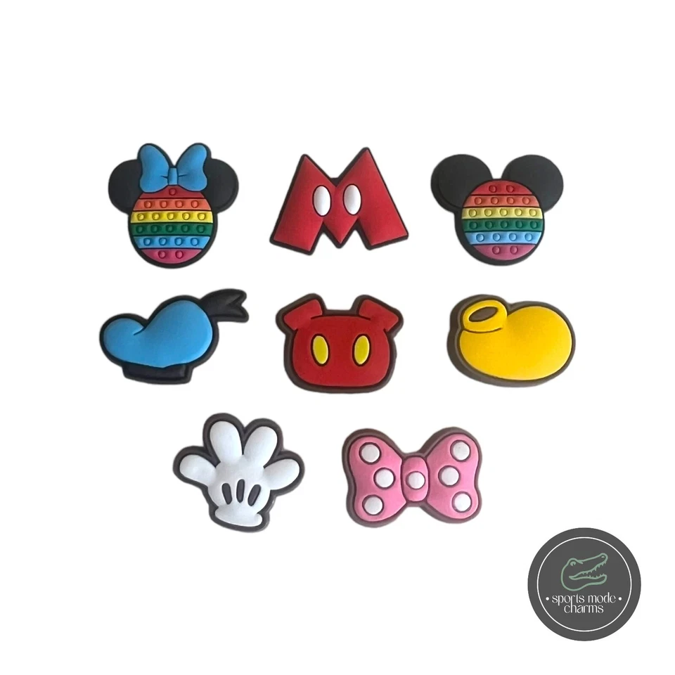 SPORTS MODE CHARMS Mickey und Minnie - Charms für Schuhe Clogs Sandalen - süße Schleife Goofy Mouse Magic
