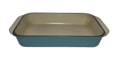 Le Creuset Roaster Pan Enameled Cast Iron Teal Bail Handles Lasagna France