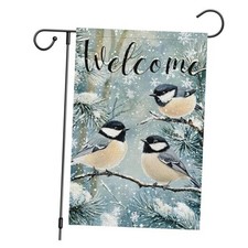 Welcome Winter Garden Flag 12x18 Inch Double Sided Burlap Birds Snowflake