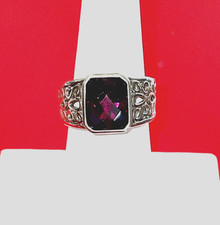 Vintage 925 Sterling Silver Ring with Faceted Simulated Ruby Red Stone Size 6.5