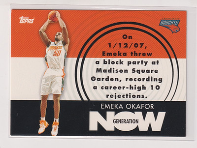 2007-08 Topps Generation Now #GN7 Emeka Okafor - Bobcats - 315   
