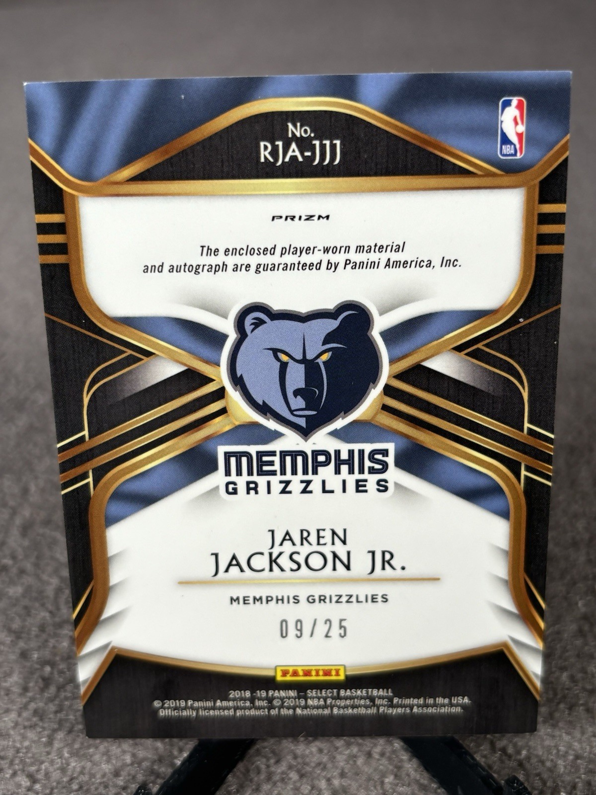 2018-19 Panini Select Jaren Jackson Jr Tie Dye Rookie Auto Patch 09/25 Autograph view 3