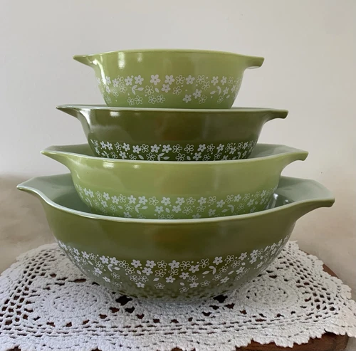 Vintage Pyrex SPRING BLOSSOM Redesign Cinderella Bowl Set (441, 442, 443, 444)