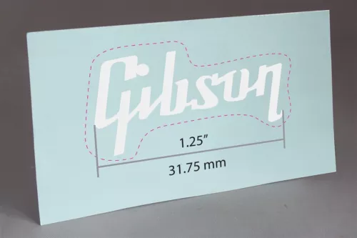 PRE CUT GIBSON 1.25" WHITE WATER SLIDE DECAL for GUITAR HEADSTOCK