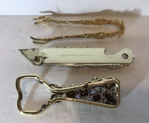Vintage MCM Bar Tools 1950’s Metal Gold Tone Rhinestone Embellished Set 3 - Picture 3 of 8