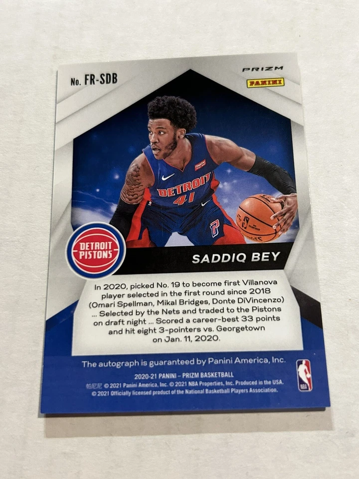 2020-21 PRIZM FAST BREAK SADDIQ BEY SILVER DISCO ROOKIE AUTO PISTONS - Image 2 of 2