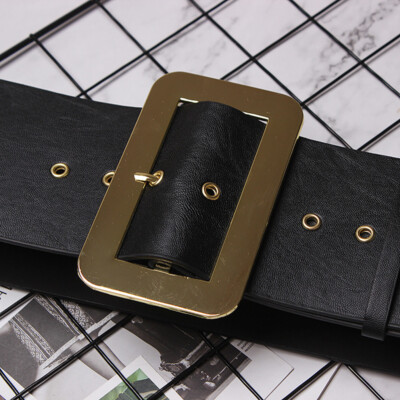 7738 Women\'s Pu Leather Belt Gold Pin Buckle Rectangular Adjustable Elegant Women PU Leather Belt Rectangular Gold Pin Buckle Waistband  main image 2