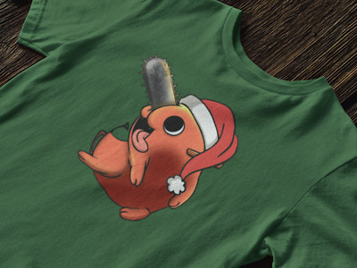 Holiday Santa Pochita Tee Shirt - 3 colors - Chainsaw - Christmas manga anime
