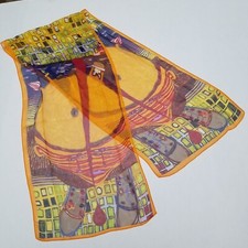 Vtg 100 Silk Scarf Long Rectangle Artsy Abstract 12"  28" Orange