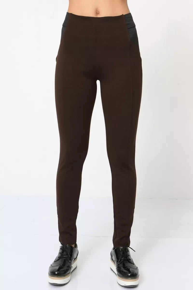 Dark Brown Leggings with Stretch Waistband