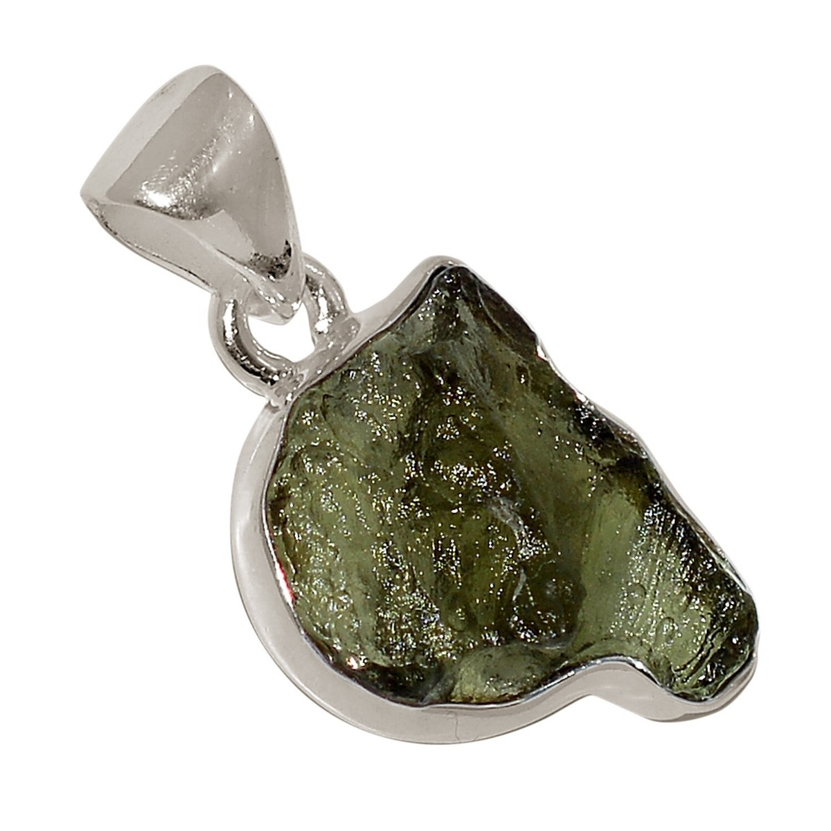 Natural Genuine Czech Moldavite 925 Sterling Silver Pendant - Main Image