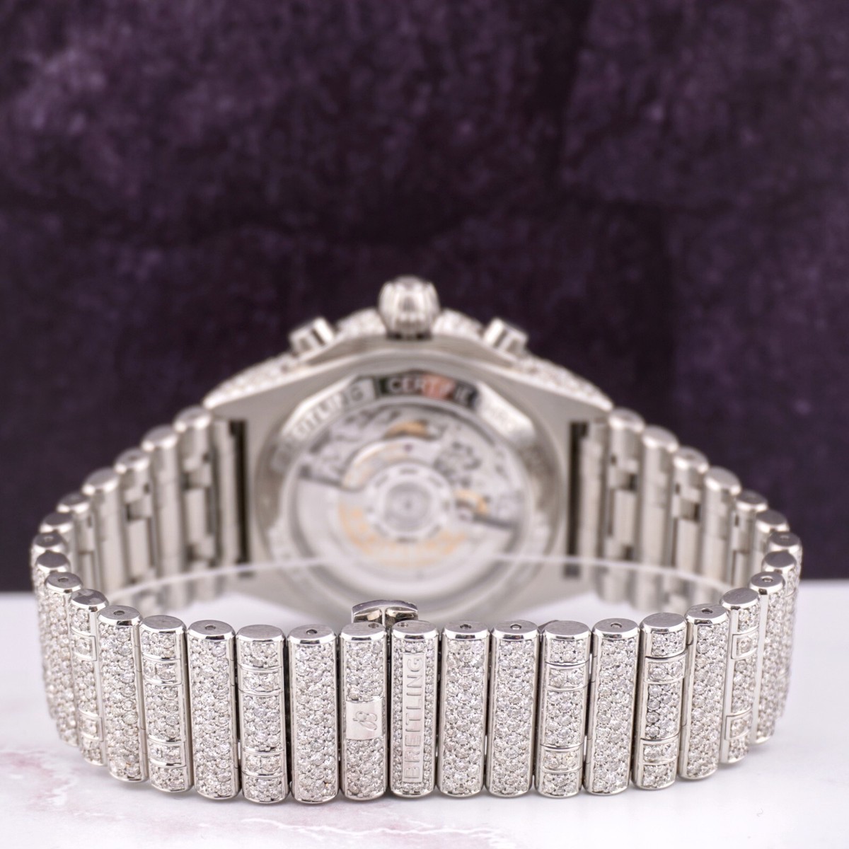 Breitling Chronomat 42mm Copper Dial 22ct Iced Out Diamond Mens 