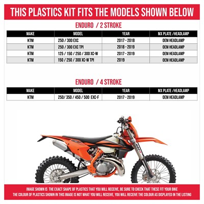 KTM PLASTICS KIT EXC EXC-F XC-W 2017-2019 ENDURO INCLUDES FORK