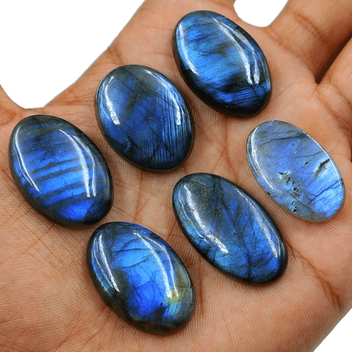 Posten 6 Stck. Natürlicher Labradorit Blau Feuer Top Qualität 28-34 mm Oval Cabochon Edelsteine - Bild 3 von 12