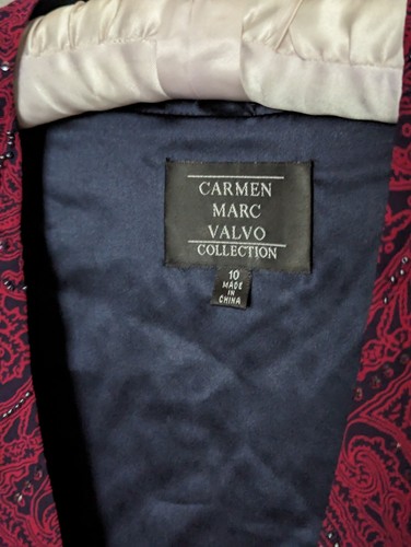 Carmen Marc Valvo Silk Beaded Blouse Women 10 Burgundy Bell Sleeve Plunge Top - Picture 14 of 19