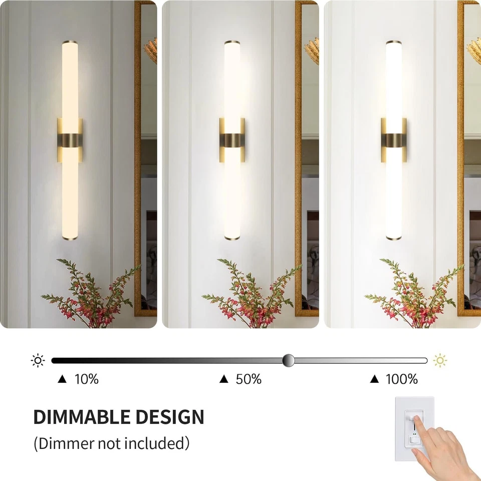 Moderno Grande Dorado Cepillado LED Tocador Barra de Luz Pantalla de Vidrio 33" Largo 3000k Foto 3 de 4