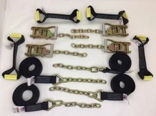 8 pt Kit 18' BLACK DIAMOND WEAVE Rollback / Flatbed Car Tie-Downs w/ Chain Tails