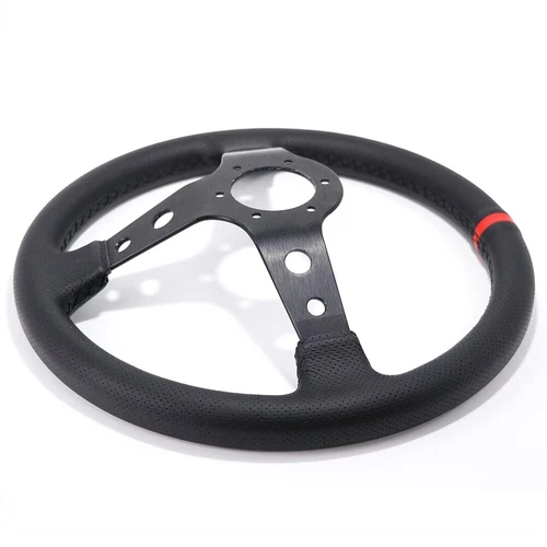 MOMO 14'' Black Deep Dish PinholeLeather Racing Drift Sport Steering Wheel 340mm - Picture 3 of 3