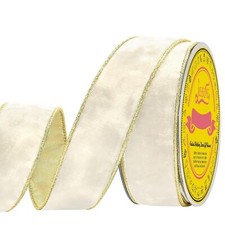 Metallic 1-1/2 Inch Ivory Velvet Christmas Ribbon with Gold Base Crushed Velv...