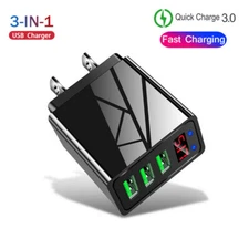 3 Port QC 3.0 Quick Charge USB Hub LCD Fast Wall Charger Power Adapter US Plug 
