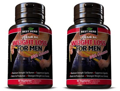 2 PACK Natural Male Weight Loss Diet Pills WORKS FAST Belly Fat Burner 120 Pills
