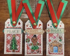 Sewn Premade Scrapbook Page/Sewn Tag Set: Happy Holidays
