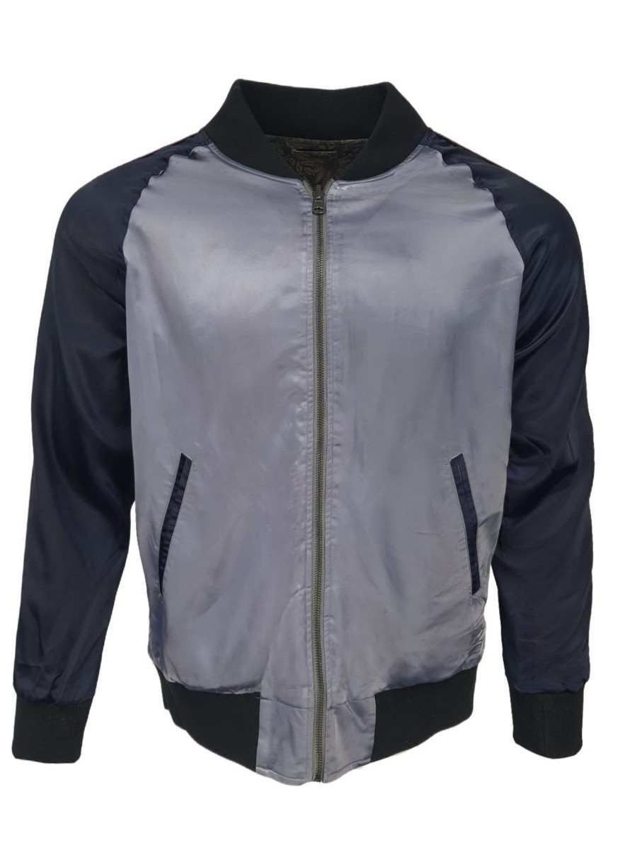 DESCENDANT OF THIEVES Men's Blue Reversible Bomber Jacket #7A095B1