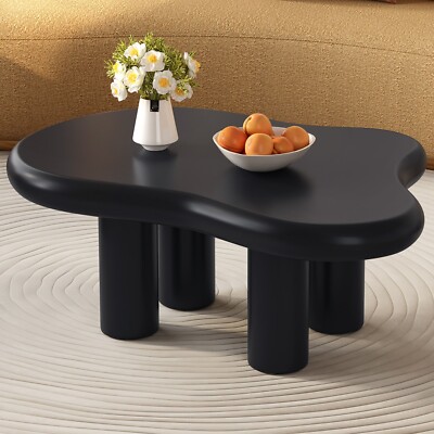 Black Modern Low Irregular Coffee Table with 4 Legs for Living Room Cloud-Shaped