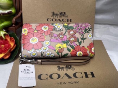 Coach CR930 Long Zip Around Wallet Floral Print Ivory Multi Outlet