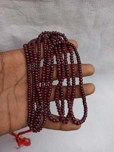 293 Cts Dyed Ruby Gemstone Smooth Rondelle Beads 925 Silver 18'' Strand Necklace - Picture 3 of 6