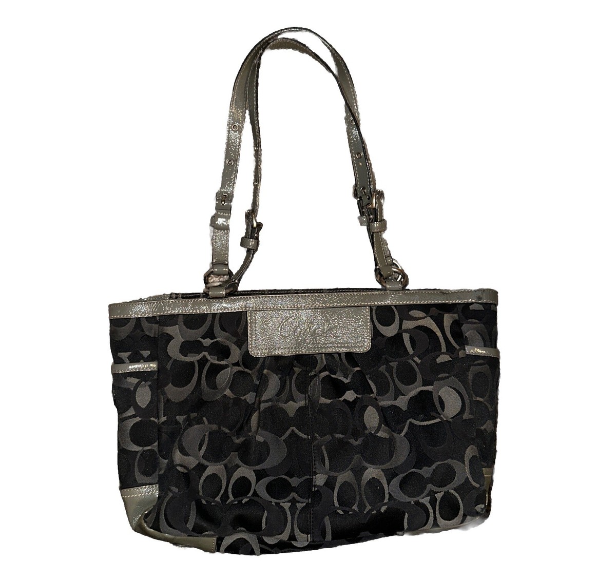 バッグ Coach Optic Signature Bag & Coin Case COACH BLACK GRAY OPTIC SIGNATURE GALLERY TOTE SHOULDER BAG