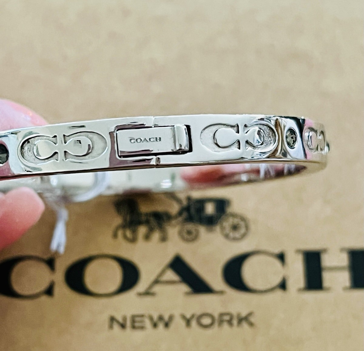 Coach Kissing C Hinged Bangle Bracelet F59083 Silver for