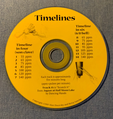 Timelines CD tracks of son clave and 6/8 bell pattern at seven ...