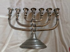 Ancien Chandelier Menorah À 7 Branches En Étain 95%, Zinn  Candélabre, judaïsme 