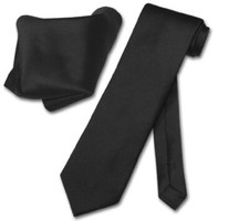 Vesuvio Napoli Solid BLACK Color NeckTie  Handkerchief Men's Neck Tie Set