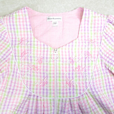 Miss Elaine Long Robe House Dress Pastel Seersucker Size M Side Pockets Zip FLAW