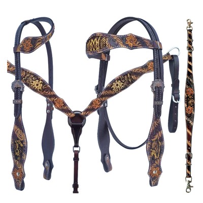 BE Bar H Equine American Leather Horse Saddle Tack One Ear Headstall | Breast