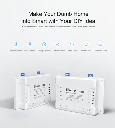 Sonoff 4CHR3 4 Way Smart Switch Wireless Wifi APP Remote Control for Android IOS - Foto 3 di 16