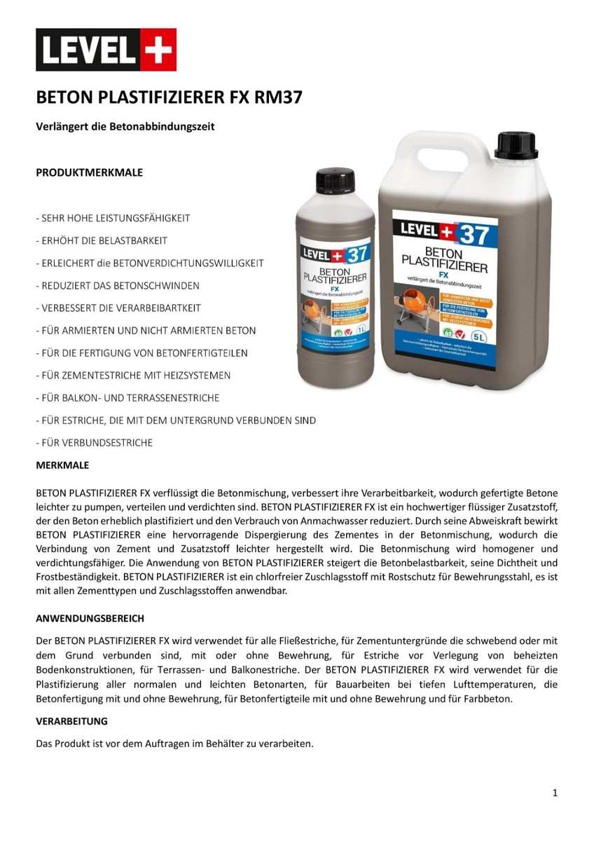 Verflüssiger Betonplastifizierer 40L Betonzusatzmittel Betonverflüssiger HQ RM37