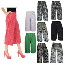 LADIES WOMANS 3/4 LENGTH SHORT TROUSERS WIDE LEG CULOTTES PALAZZO PANTS PLUS
